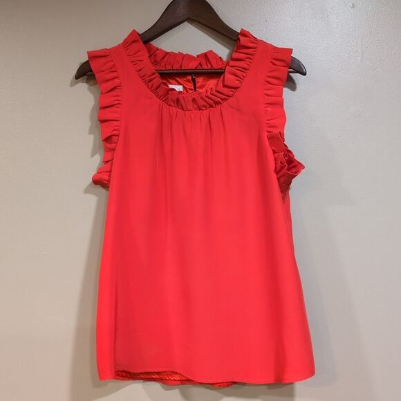 Britt Ryan Tops - Britt Ryan 100% Silk Ruffle Tank Top Blouse Orange Sleeveless Office Womens M